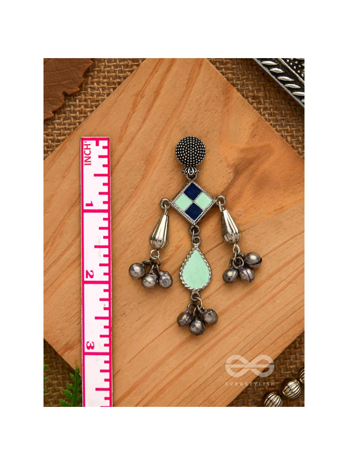 Minty Melodies - Enamelled Oxidised Earrings