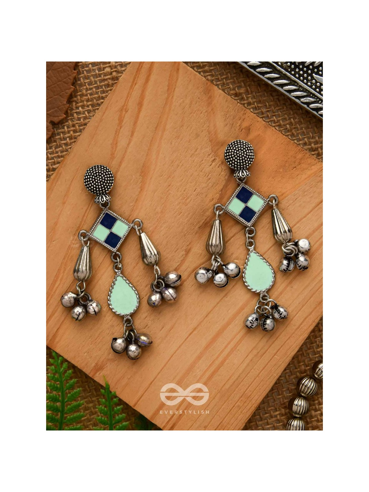 Minty Melodies - Enamelled Oxidised Earrings