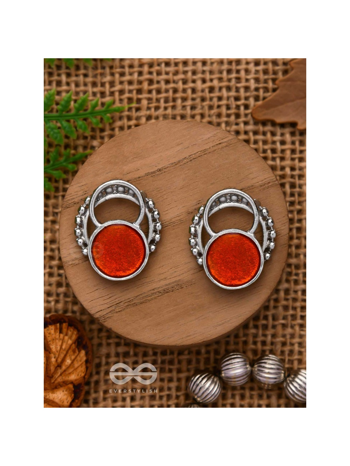 Sunburst Glow - Silver And Orange Stud Earrings