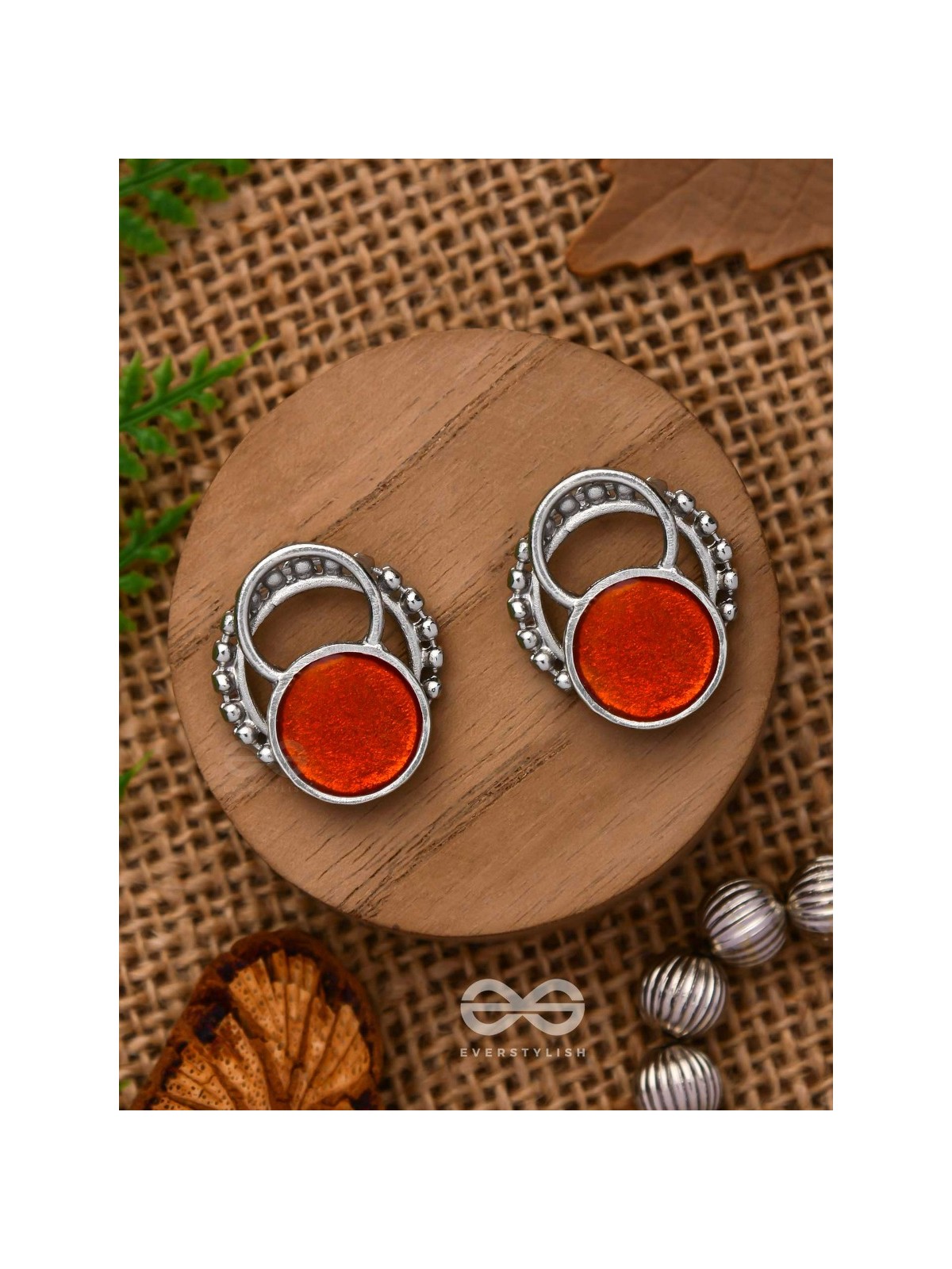 Sunburst Glow - Silver And Orange Stud Earrings