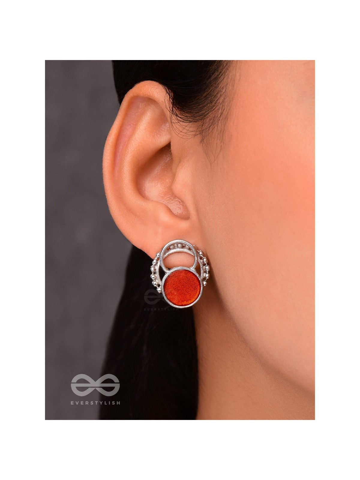 Sunburst Glow - Silver And Orange Stud Earrings