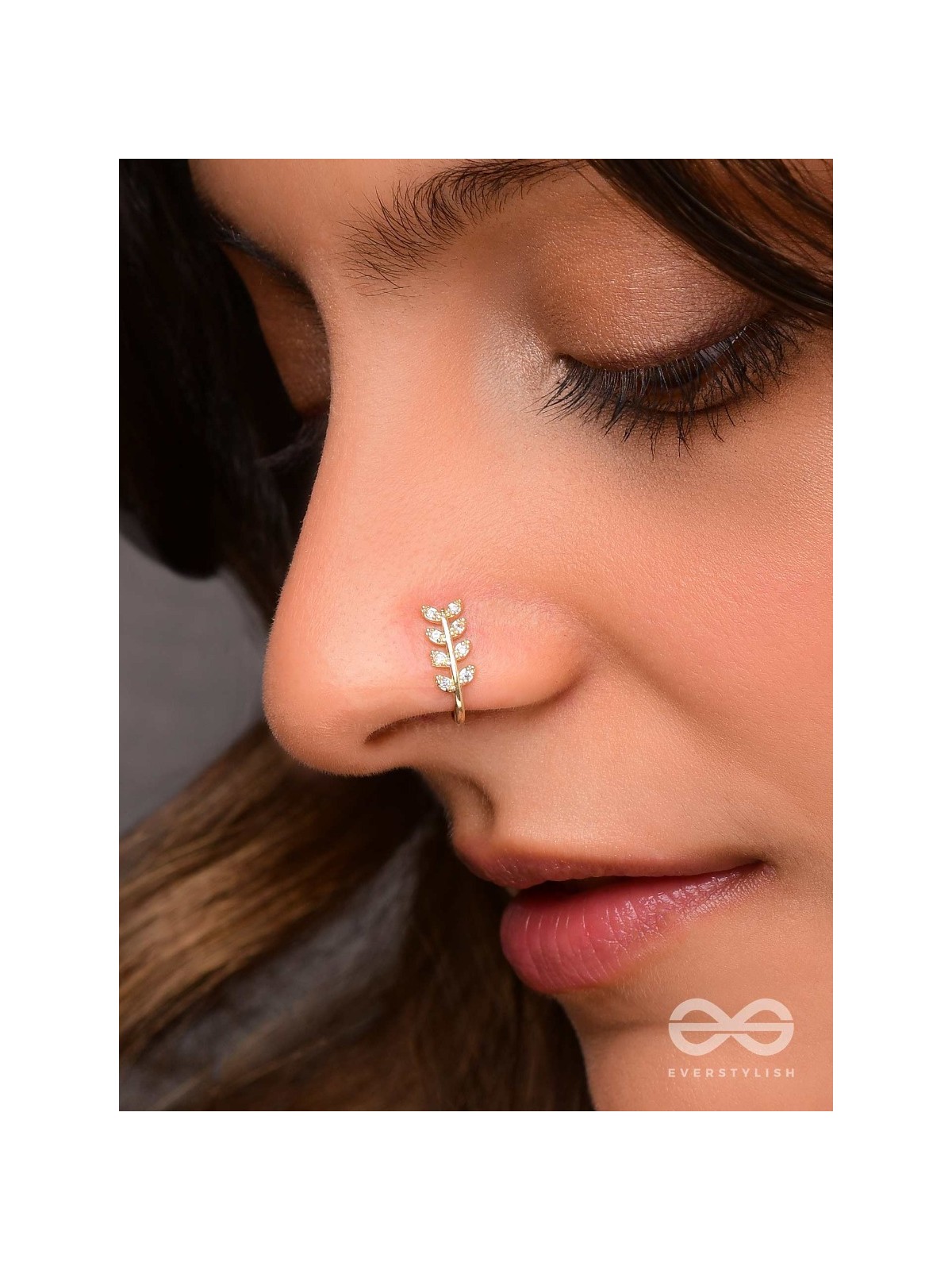 LEAF OUT BEAUTY - GOLDEN CZ NOSERING (NON-PIERCING)