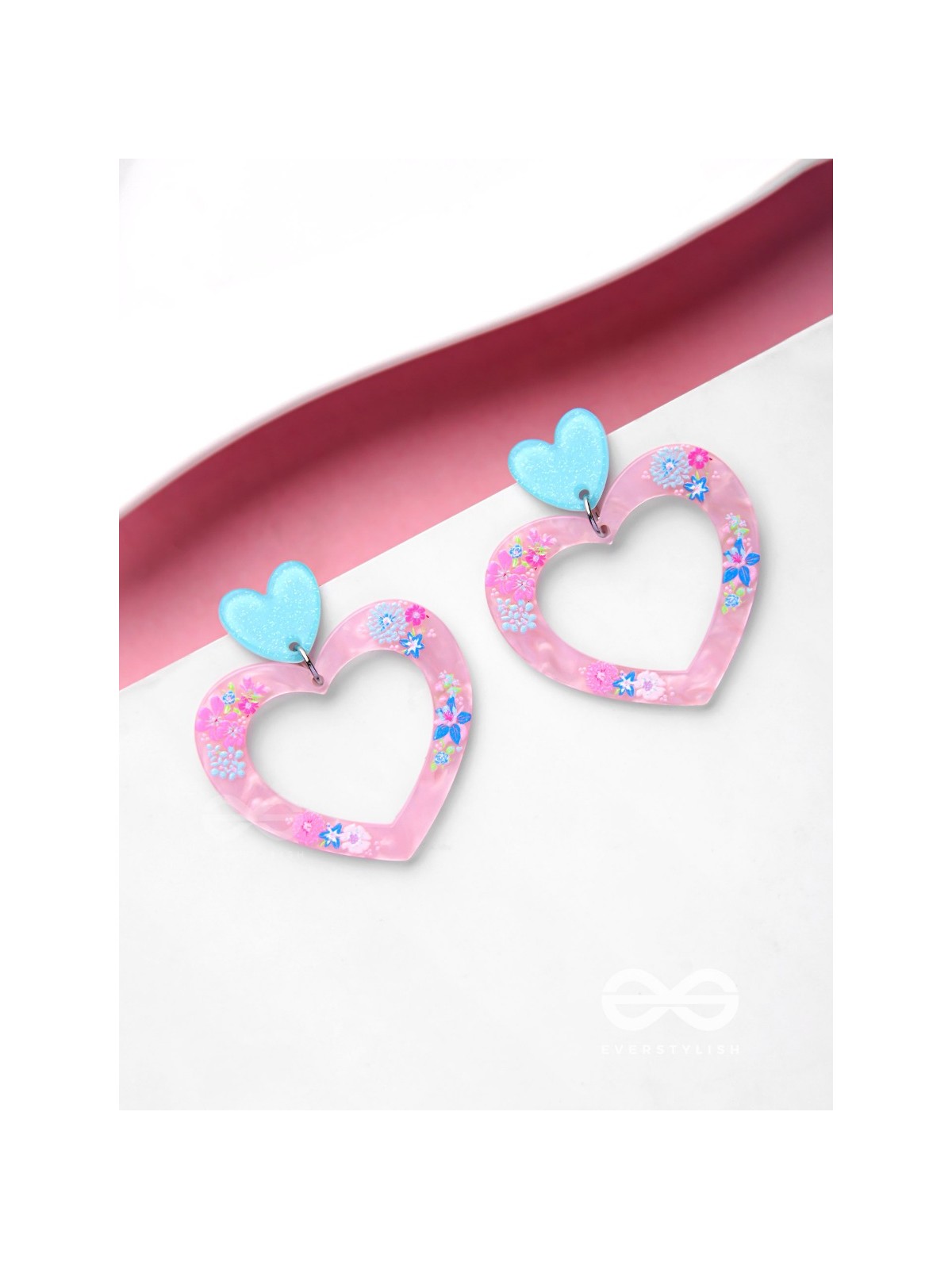 FALLIN' IN LOVE - PINK AND BLUE ACRYLIC EARRINGS