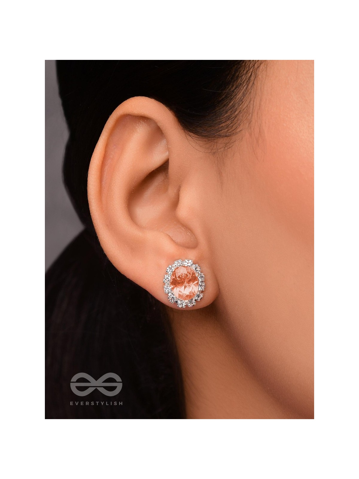 SHIMMER AND SHINE - SILVER AND PEACH EMBELLISHED STUD EARRINGS