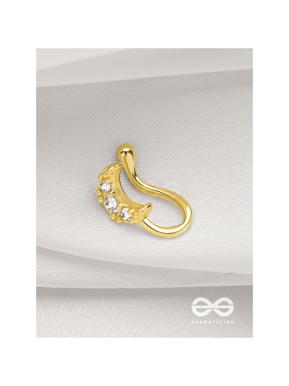 CRESENT MOONLIGHT - GOLDEN CZ NOSERING (NON-PIERCING)