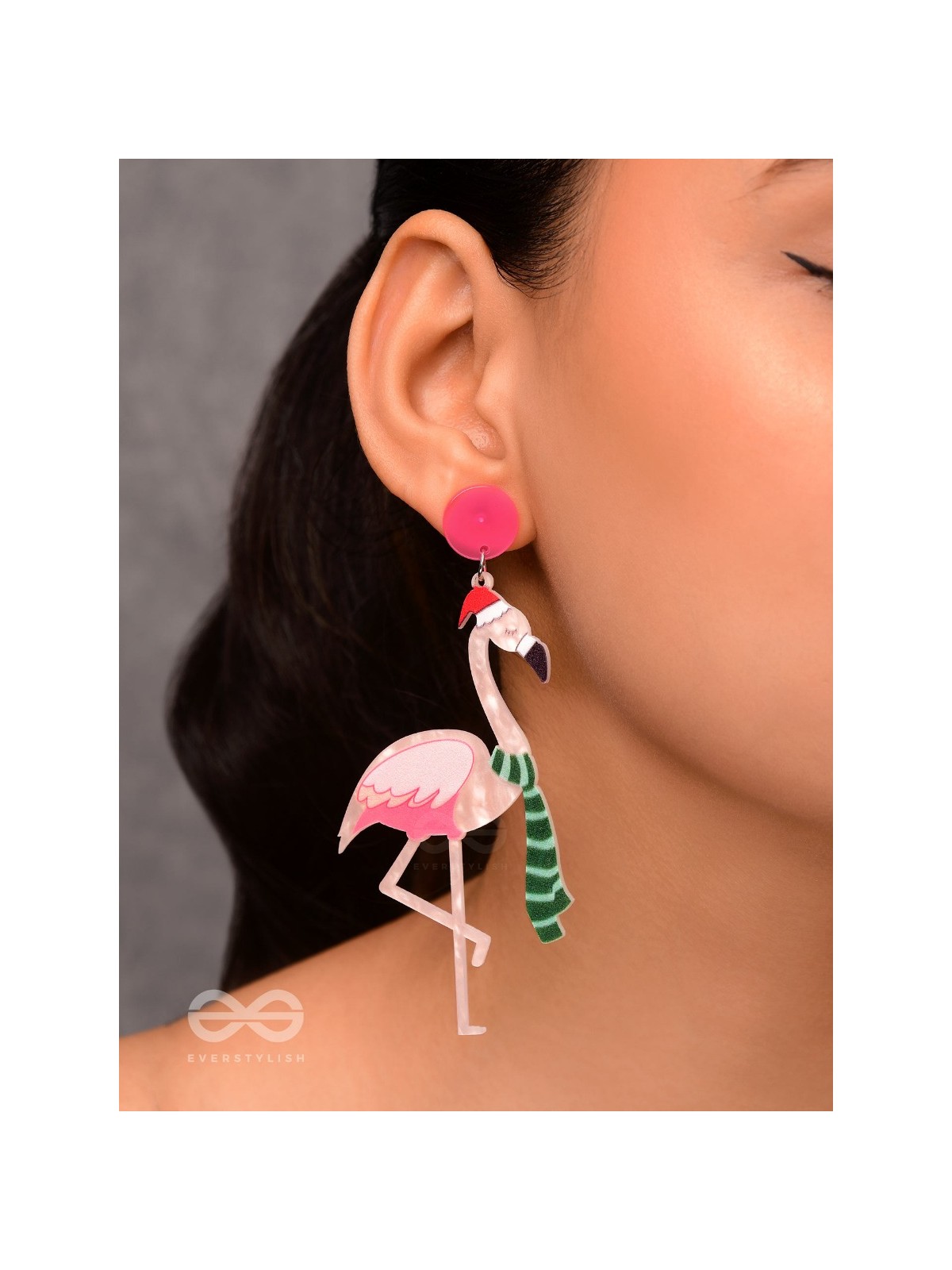 THE FLAMINGO CLAUS - STATEMENT ACRYLIC EARRINGS