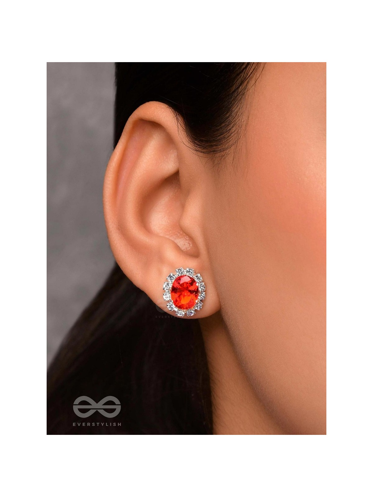 SHIMMER AND SHINE - SILVER AND RED EMBELLISHED STUD EARRINGS
