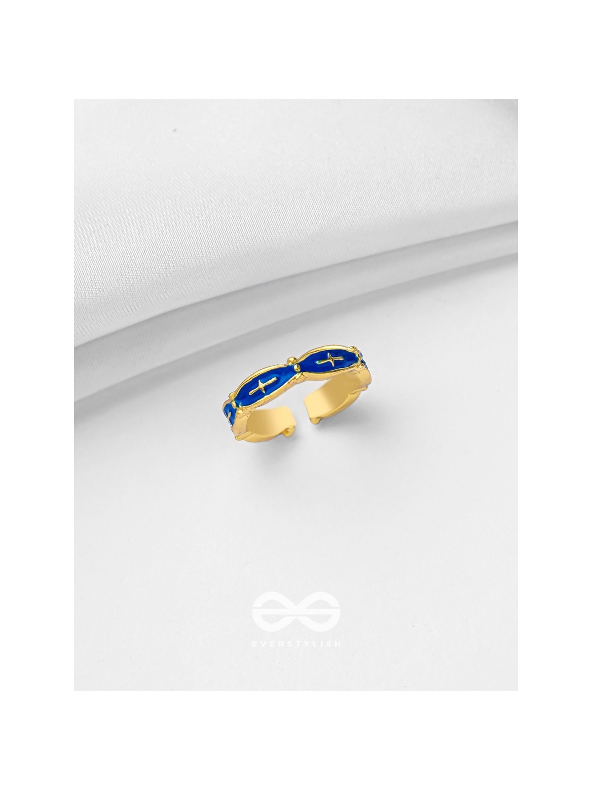 PRUSSIAN PROWESS - GOLDEN AND BLUE EMBELLISHED RING (ADJUSTABLE)