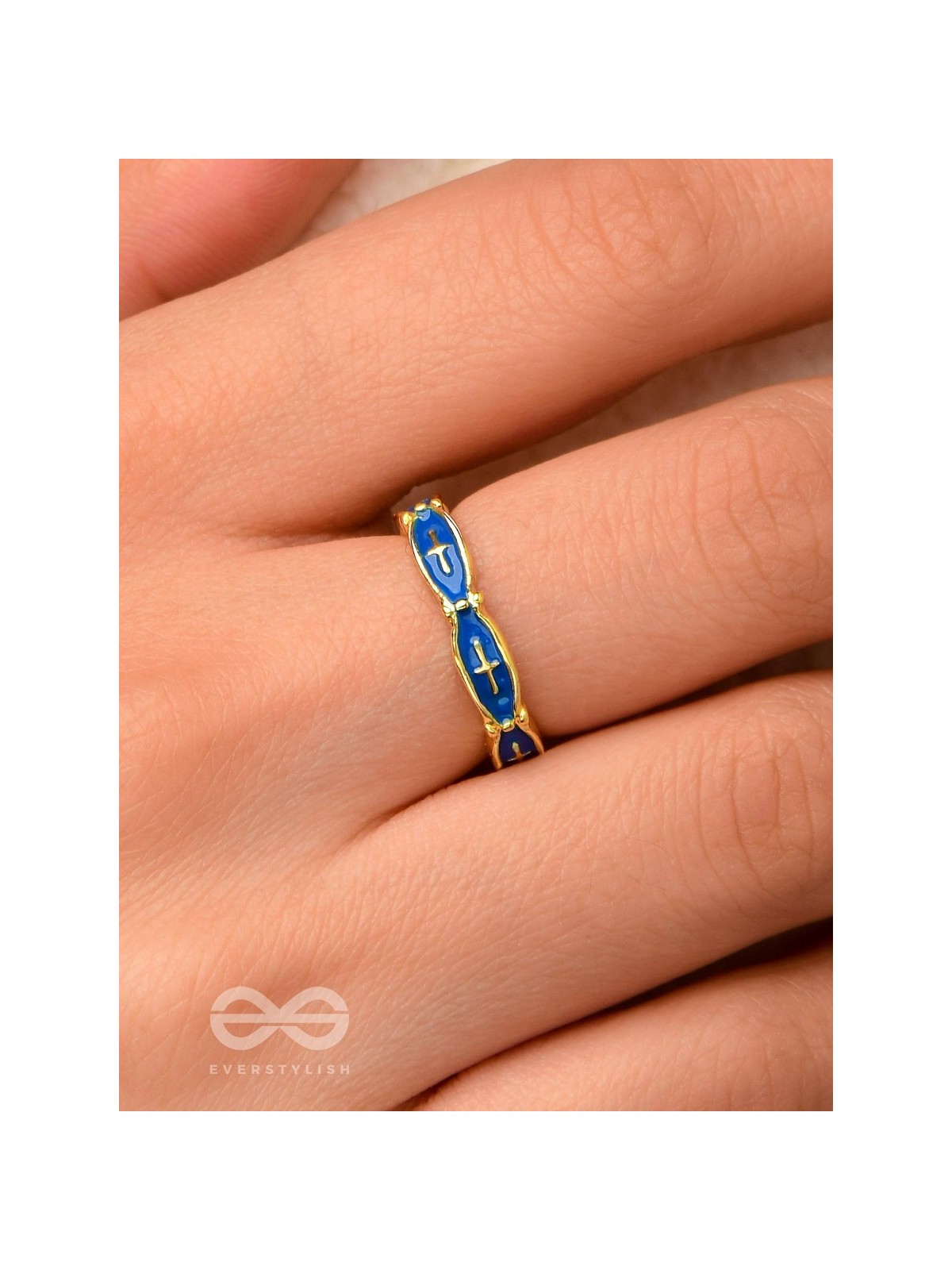 PRUSSIAN PROWESS - GOLDEN AND BLUE EMBELLISHED RING (ADJUSTABLE)