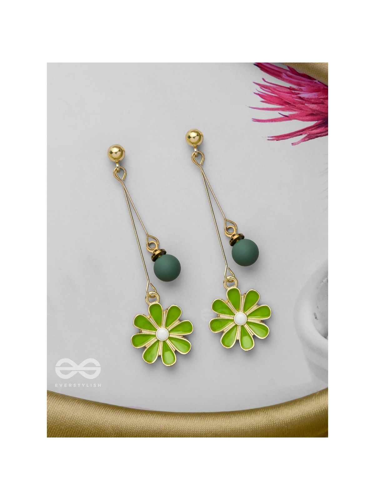 THE BLOSSOMING BEADS - GOLDEN EMBELLISHED EARRINGS (GREEN)