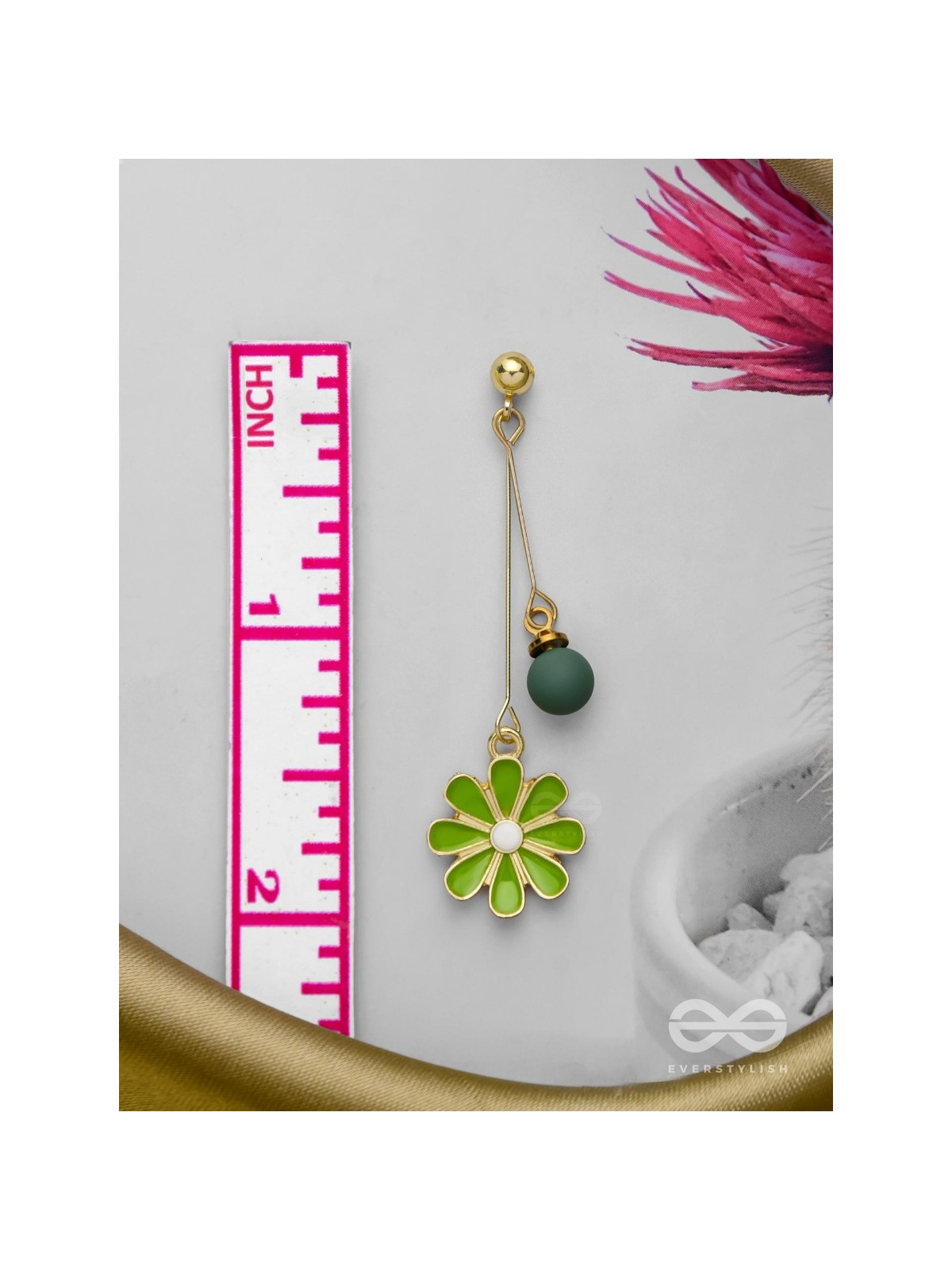 THE BLOSSOMING BEADS - GOLDEN EMBELLISHED EARRINGS (GREEN)