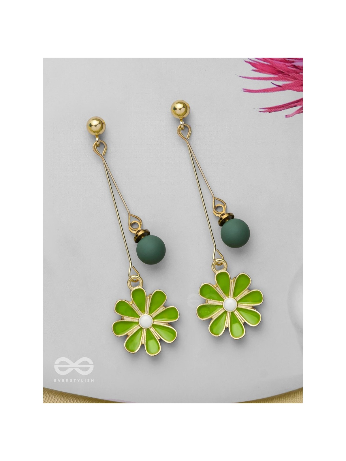 THE BLOSSOMING BEADS - GOLDEN EMBELLISHED EARRINGS (GREEN)