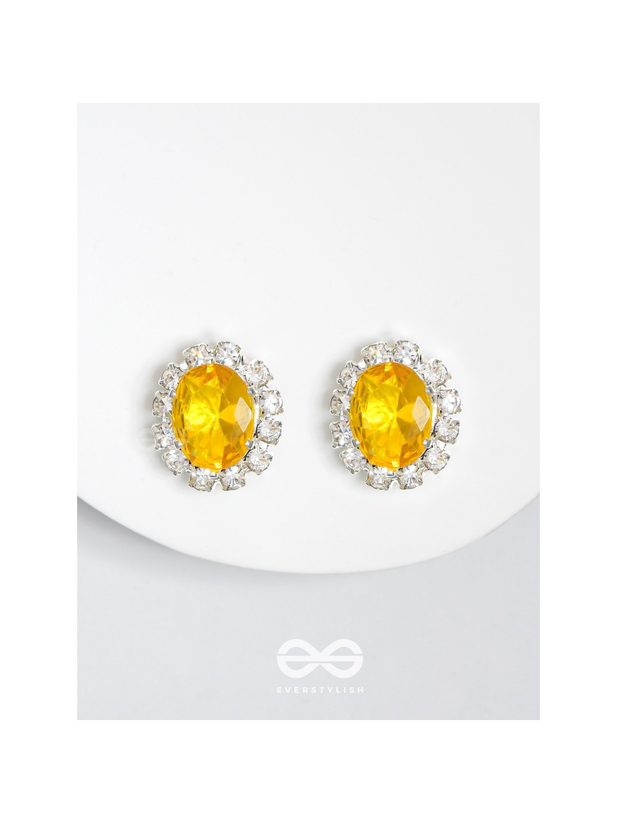 SHIMMER AND SHINE - SILVER AND YELLOW EMBELLISHED STUD EARRINGS