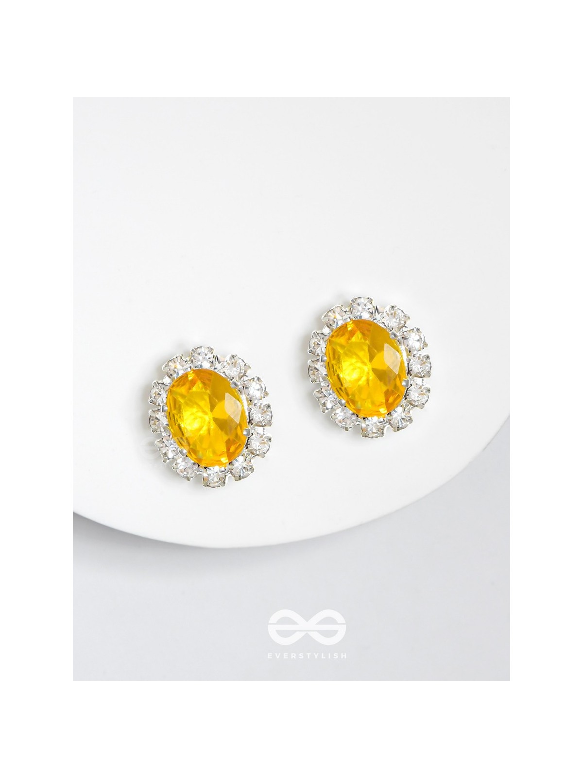 SHIMMER AND SHINE - SILVER AND YELLOW EMBELLISHED STUD EARRINGS