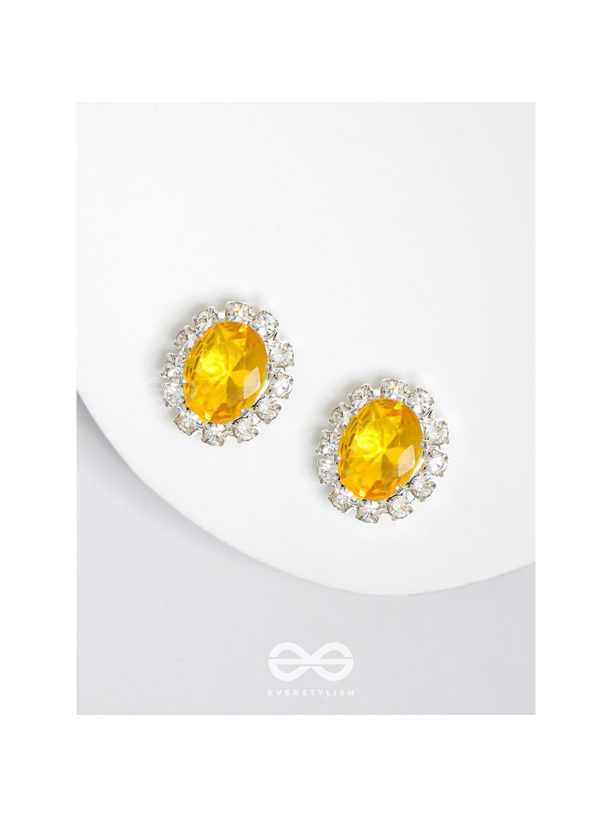 SHIMMER AND SHINE - SILVER AND YELLOW EMBELLISHED STUD EARRINGS