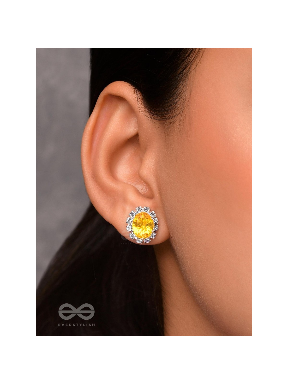 SHIMMER AND SHINE - SILVER AND YELLOW EMBELLISHED STUD EARRINGS