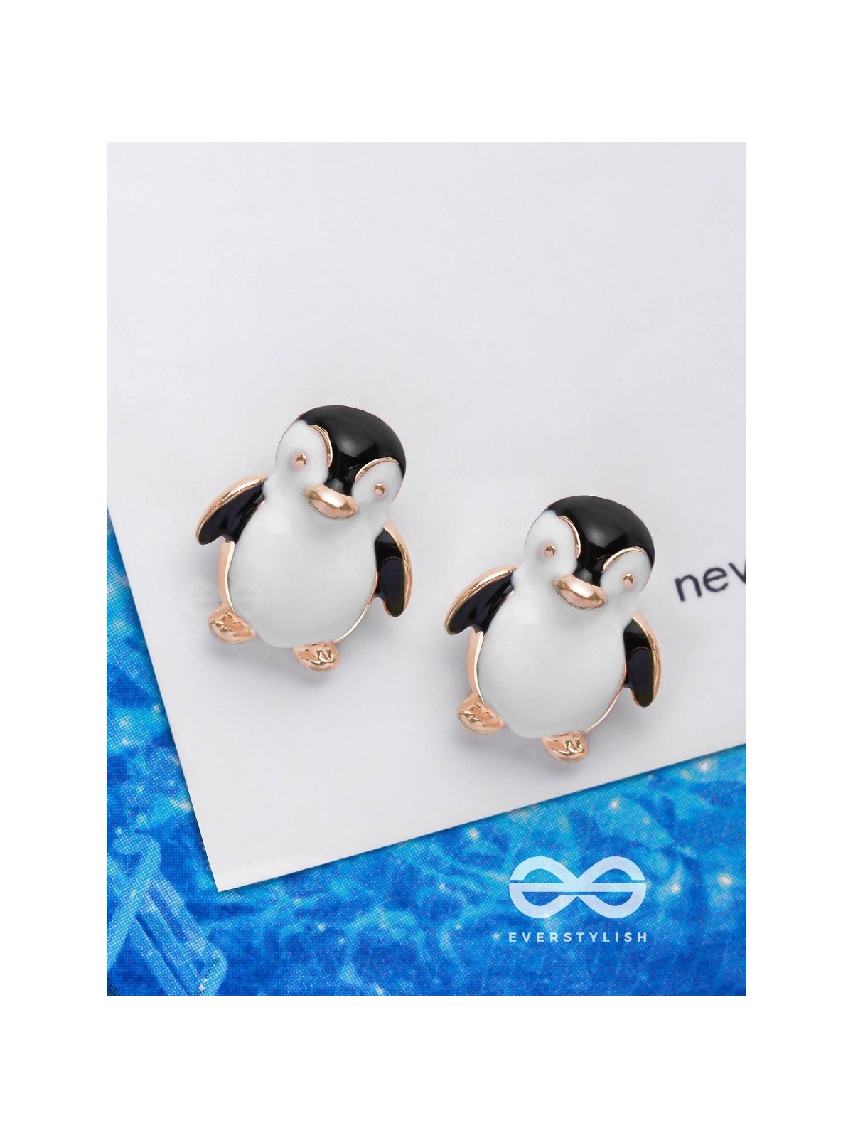 HELLO! MR. PENGUIN - GOLDEN EMBELLISHED STUD EARRINGS