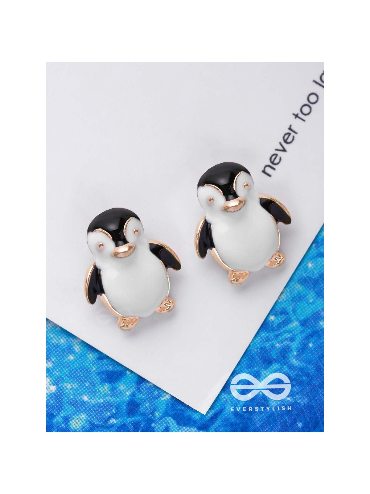 HELLO! MR. PENGUIN - GOLDEN EMBELLISHED STUD EARRINGS