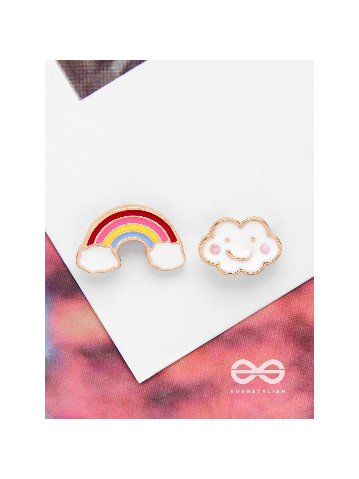 FLUFFY RAINBOW DREAMS - GOLDEN EMBELLISHED STUD EARRINGS