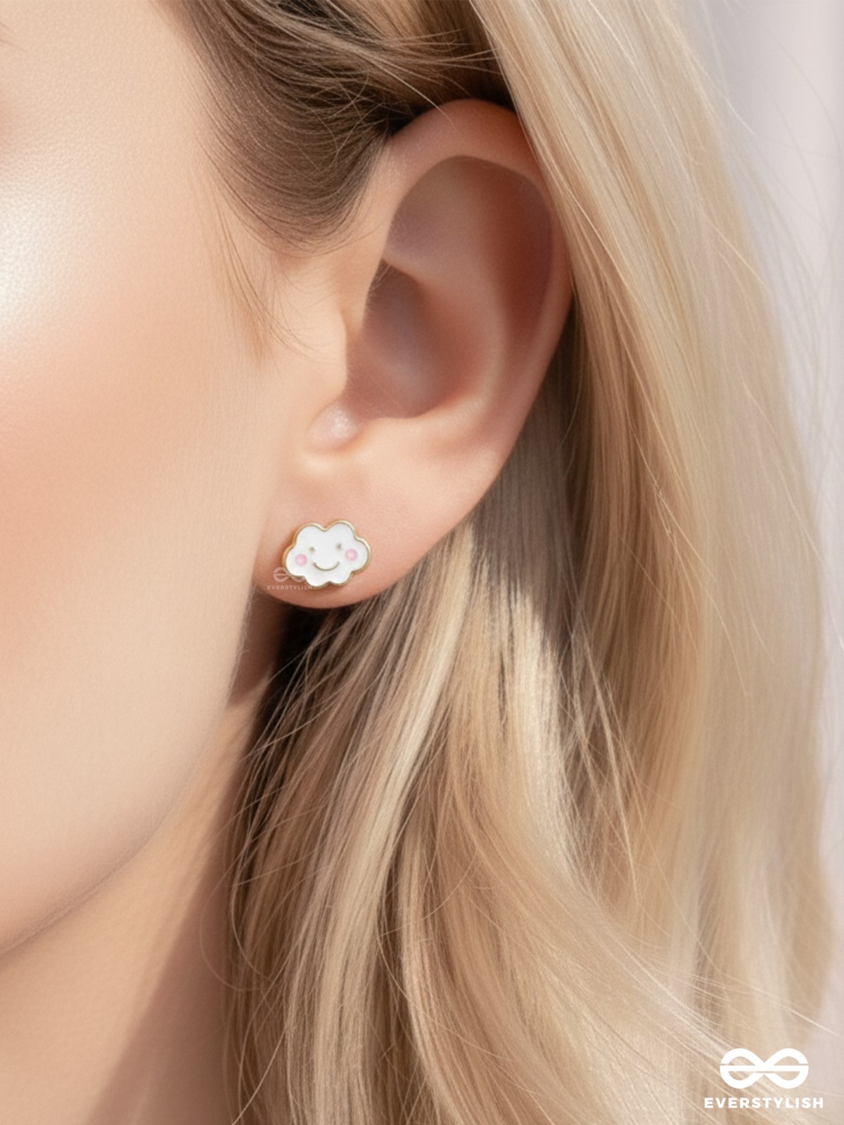 FLUFFY RAINBOW DREAMS - GOLDEN EMBELLISHED STUD EARRINGS