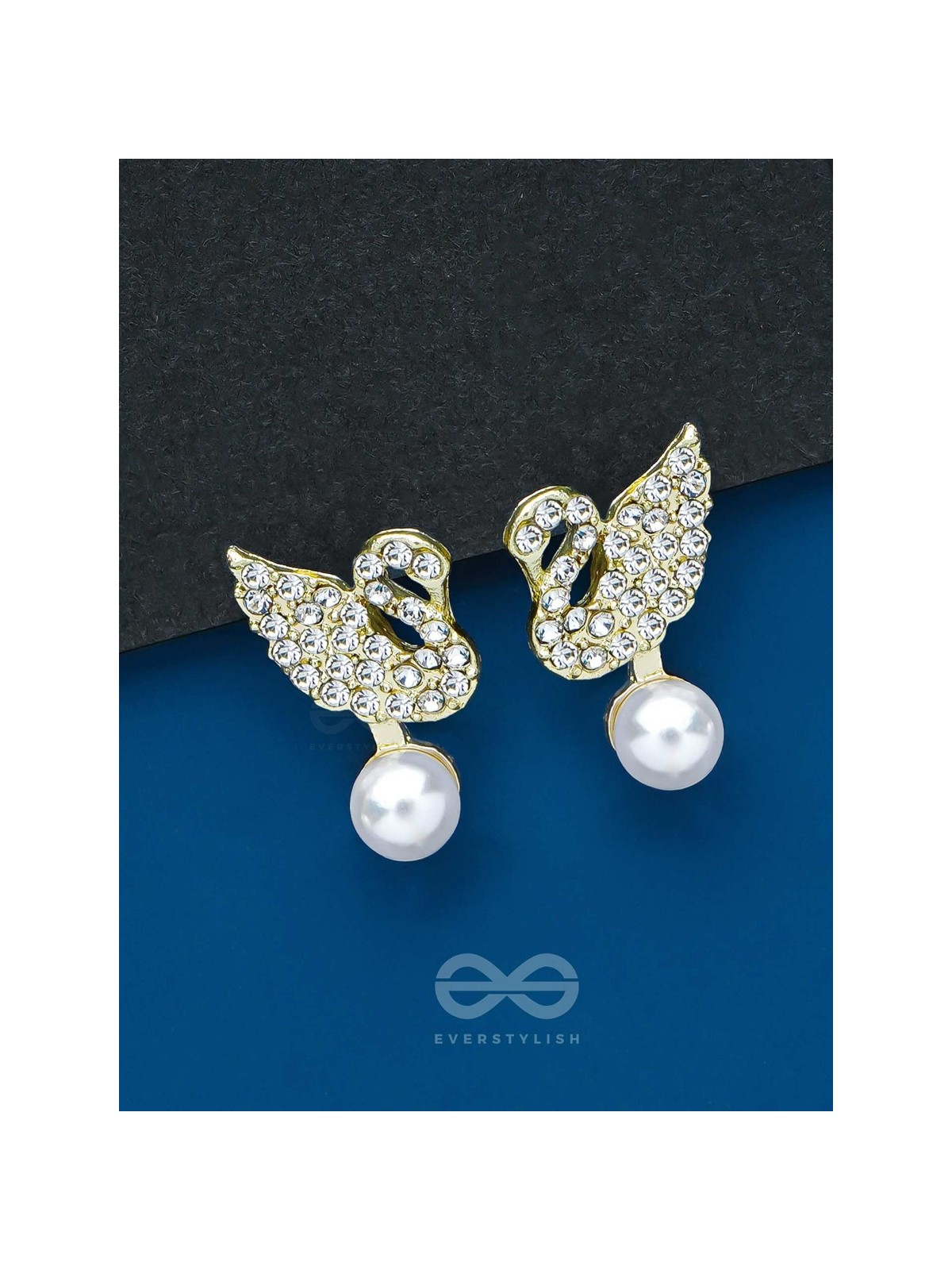 THE SWAN'S EMBRACE - GOLDEN EMBELLISHED EARRINGS