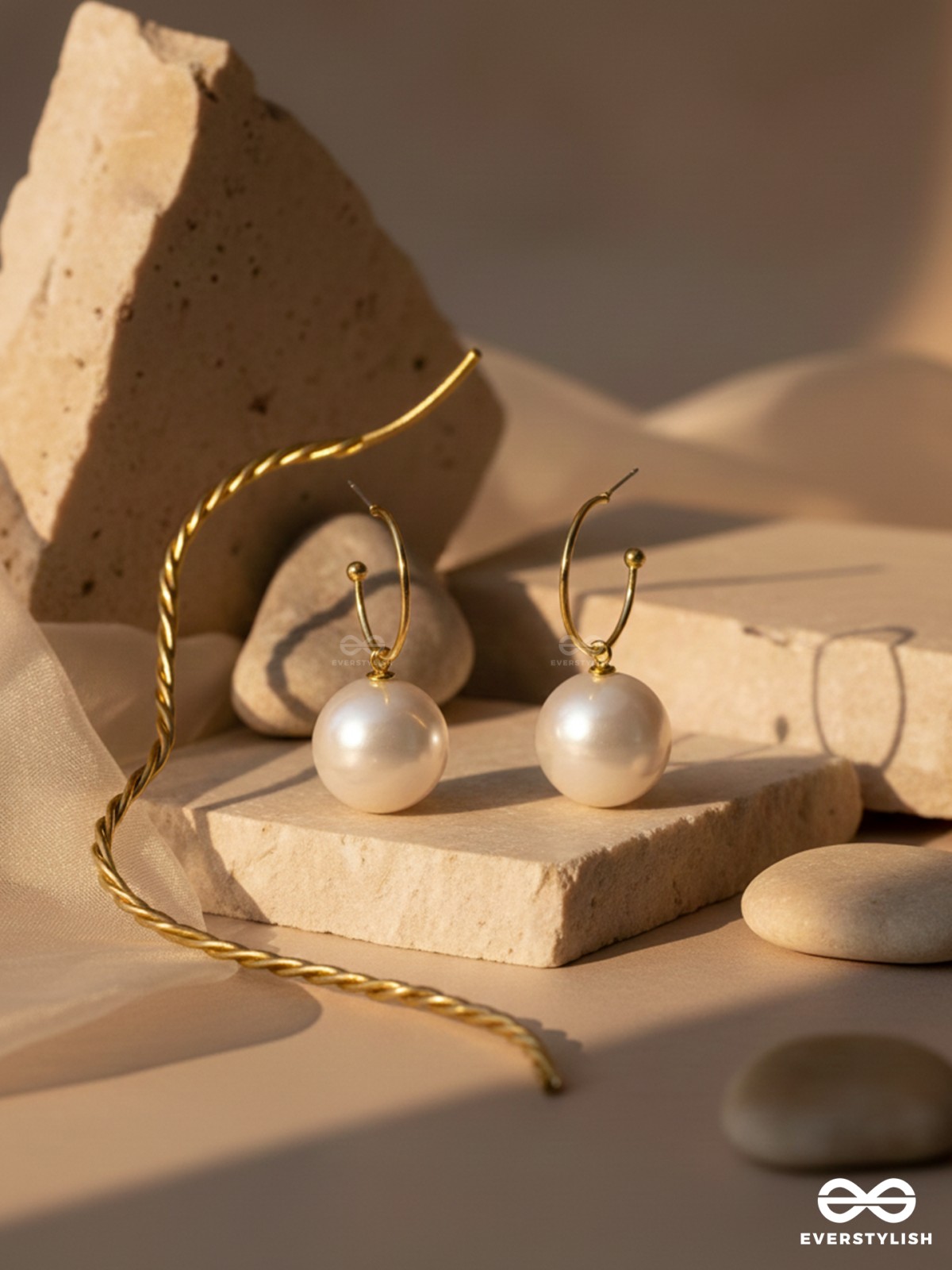 JINGLE BELL RADIANCE - GOLDEN AND WHITE EMBELLISHED PEARL EARRINGS