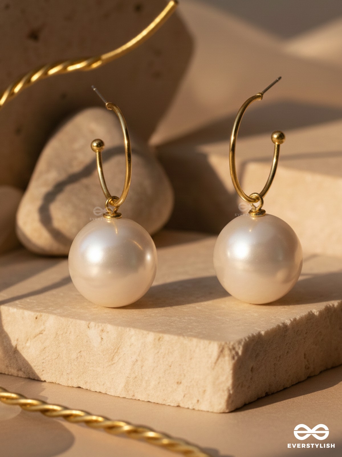 JINGLE BELL RADIANCE - GOLDEN AND WHITE EMBELLISHED PEARL EARRINGS
