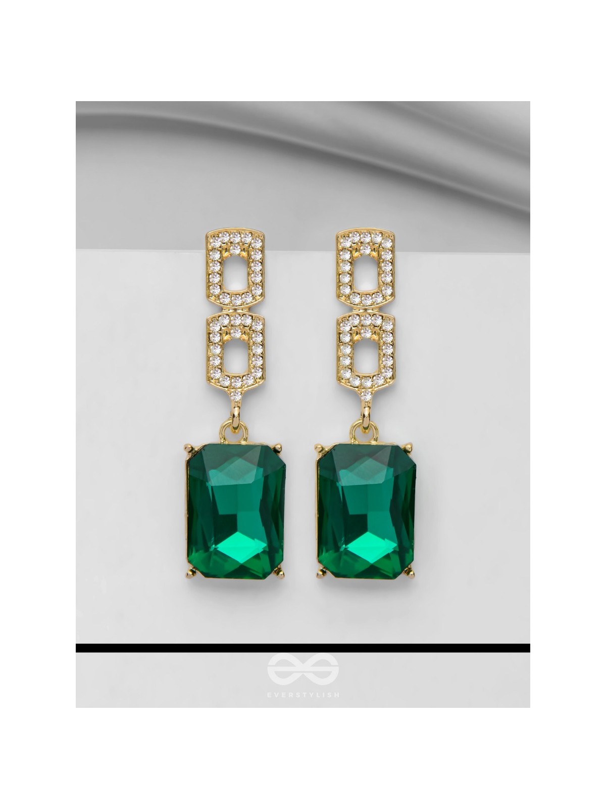 THE SPARKLING EMERALDS - GOLDEN EMBELLISHED EARRINGS