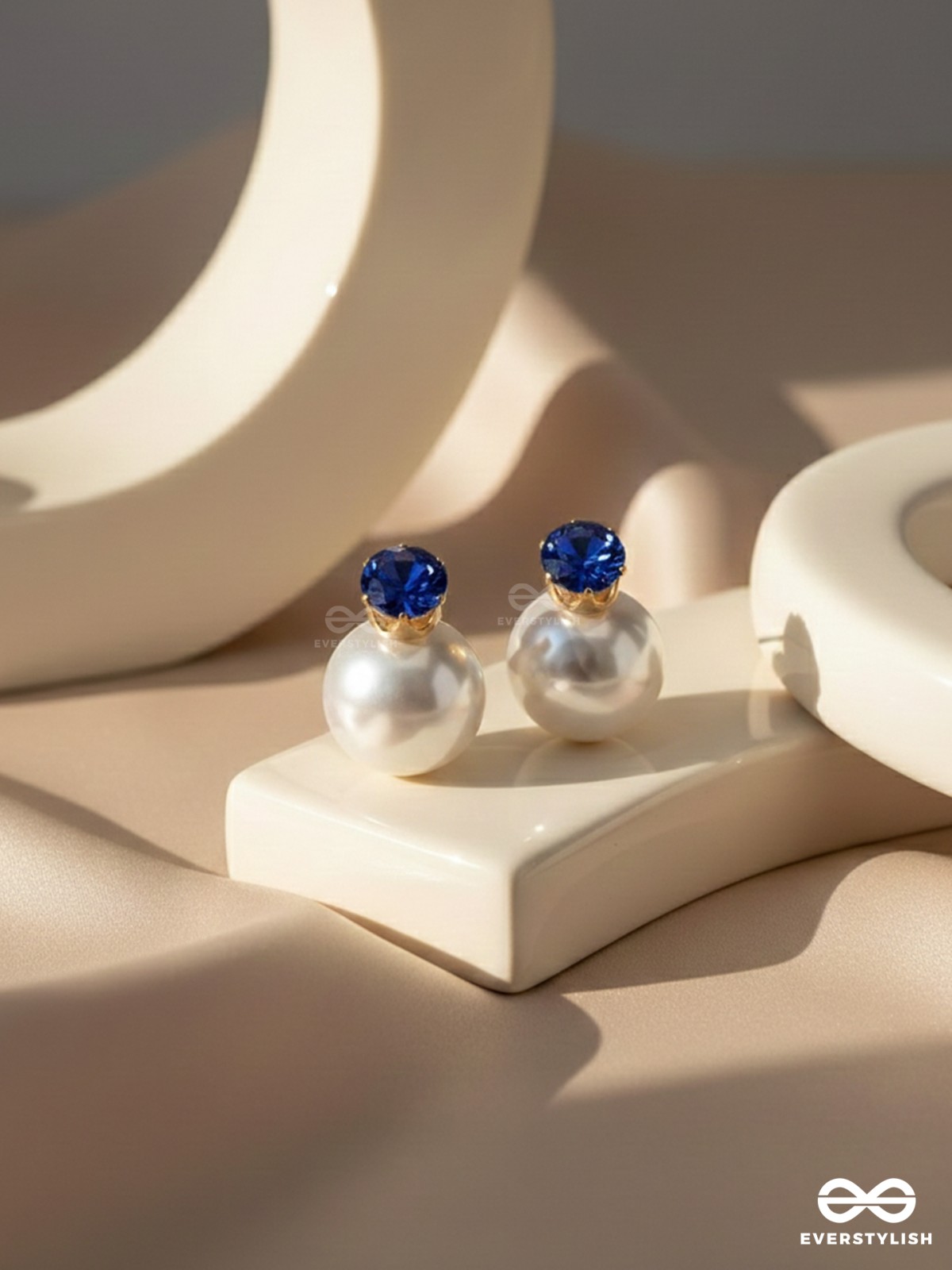 A MYSTIC PEARL - GOLDEN EMBELLISHED EARRINGS (DARK BLUE)