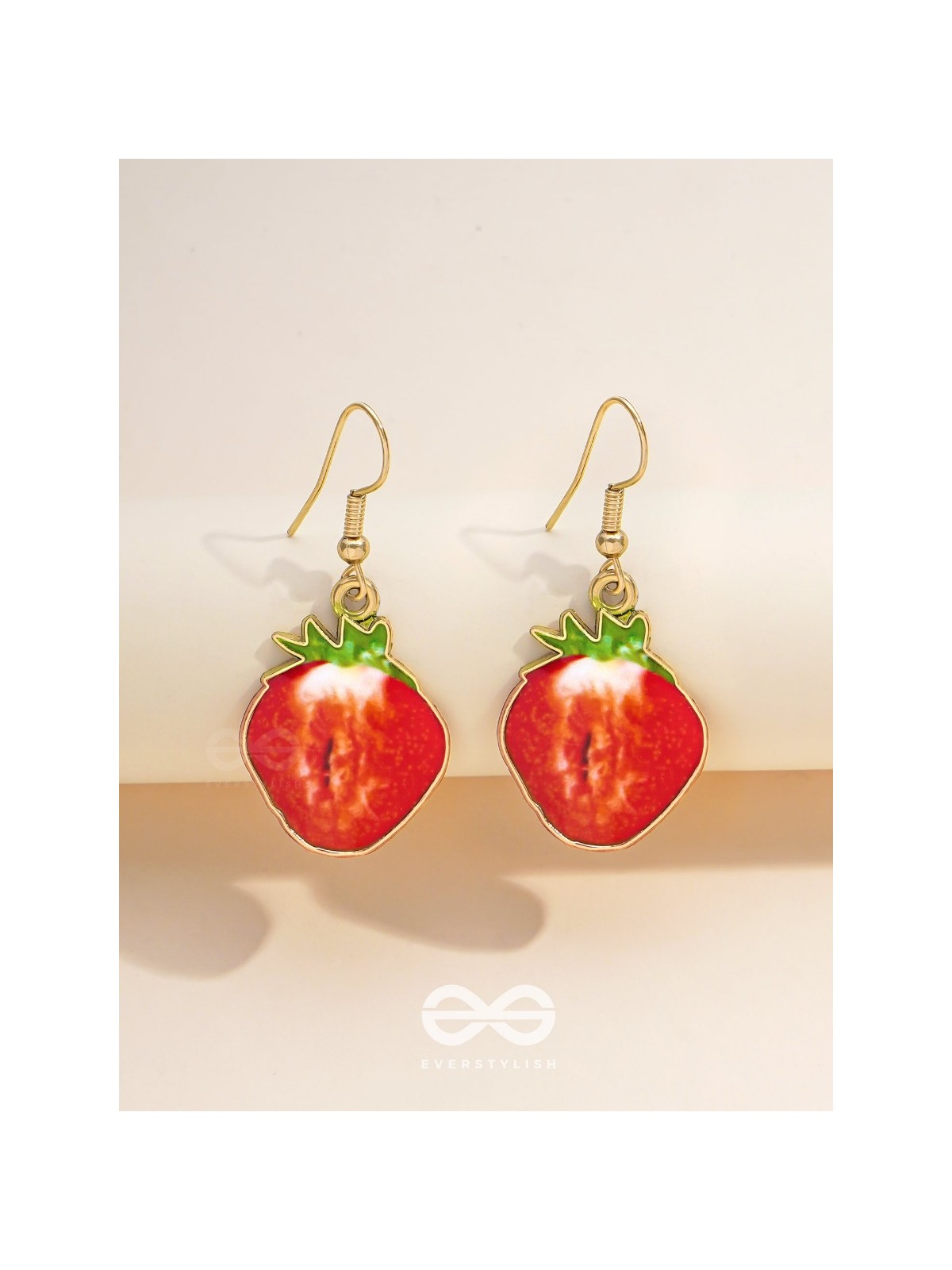 SIZZLING STRAWBERRY SLICES - GOLDEN EMBELLISHED EARRINGS