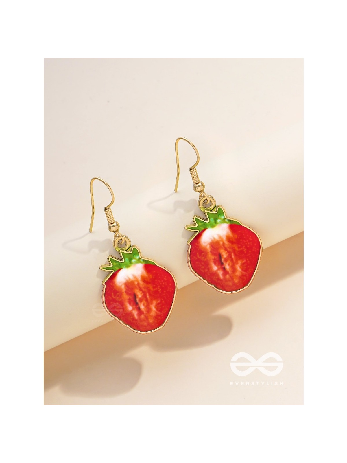 SIZZLING STRAWBERRY SLICES - GOLDEN EMBELLISHED EARRINGS