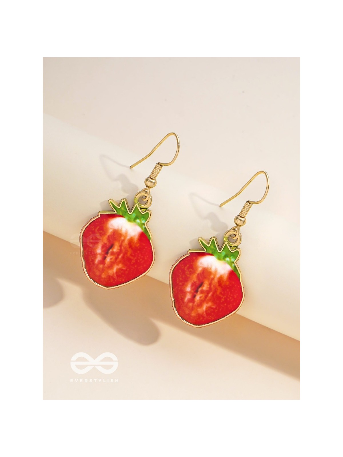 SIZZLING STRAWBERRY SLICES - GOLDEN EMBELLISHED EARRINGS