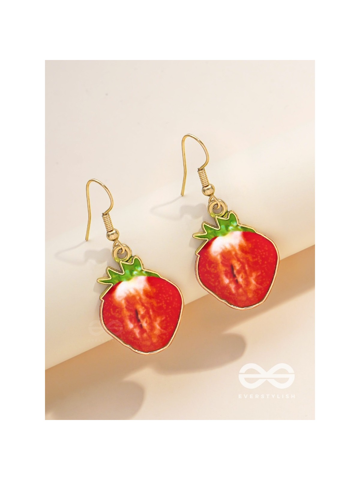 SIZZLING STRAWBERRY SLICES - GOLDEN EMBELLISHED EARRINGS