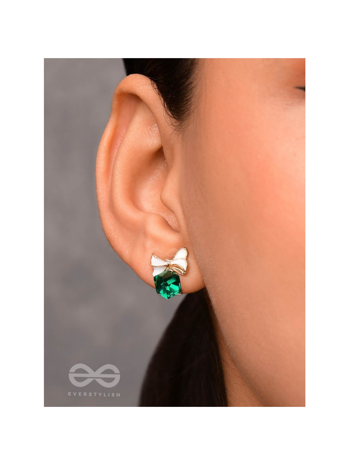 MINGLING MARVELS - GOLDEN AND GREEN EMBELLISHED STUD EARRINGS