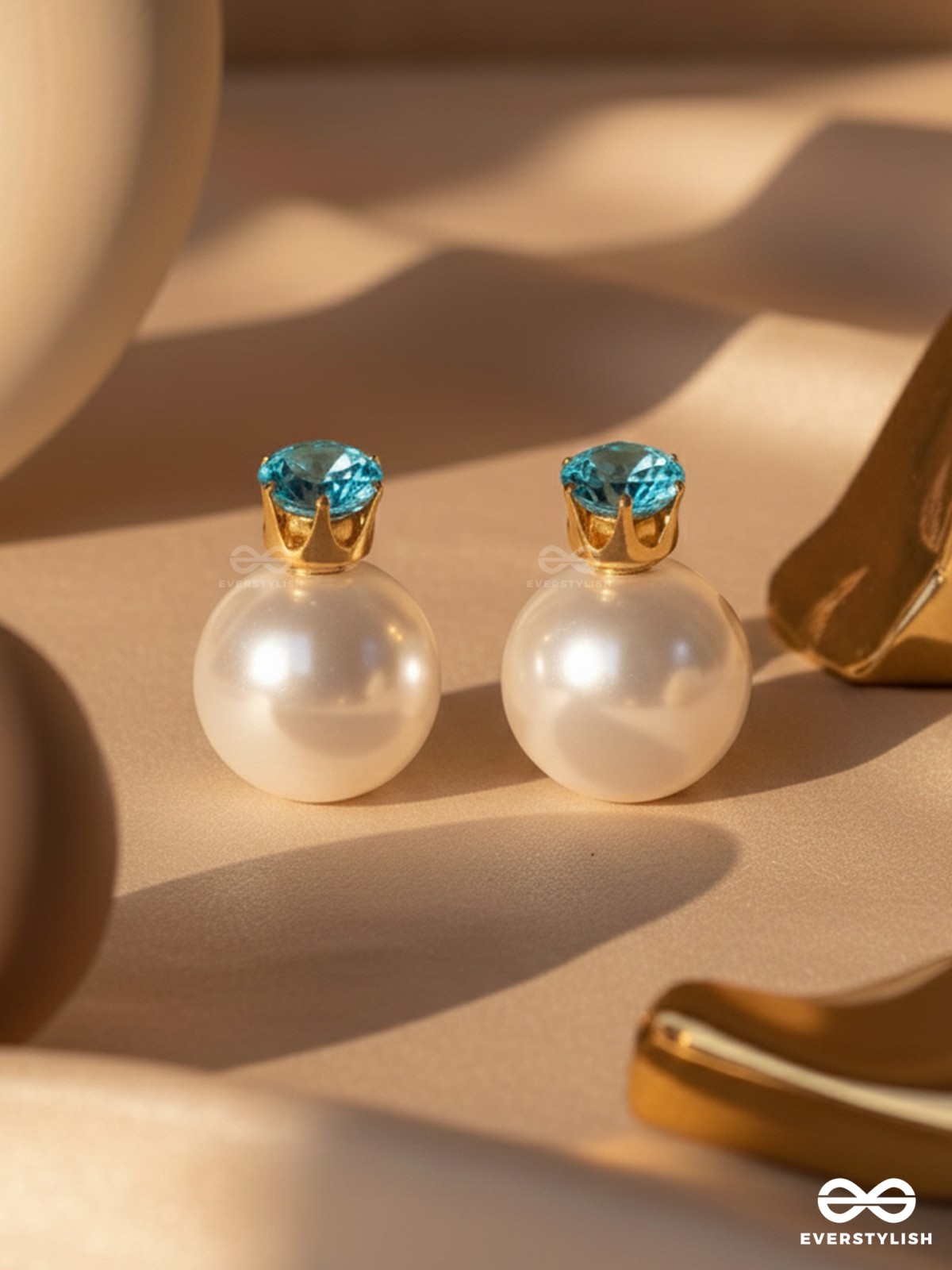 A MYSTIC PEARL - GOLDEN EMBELLISHED EARRINGS (LIGHT BLUE)