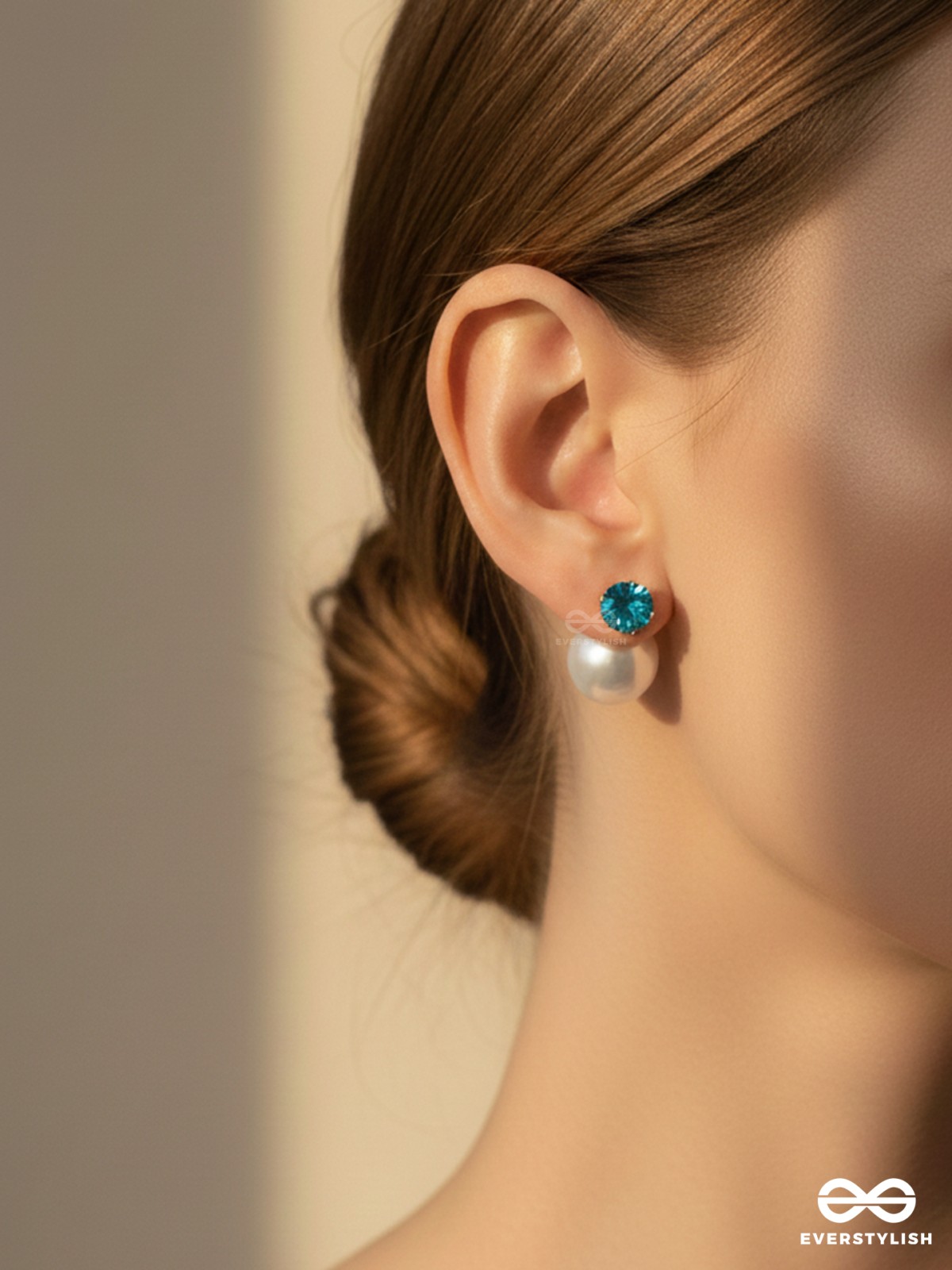 A MYSTIC PEARL - GOLDEN EMBELLISHED EARRINGS (LIGHT BLUE)