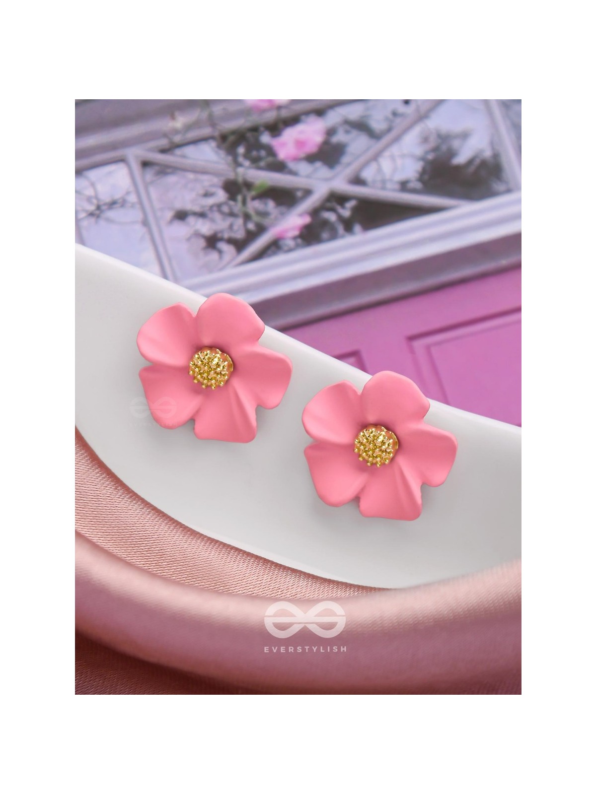 THE BLOSSOM BALLAD - GOLDEN AND PINK ACRYLIC STUD EARRINGS