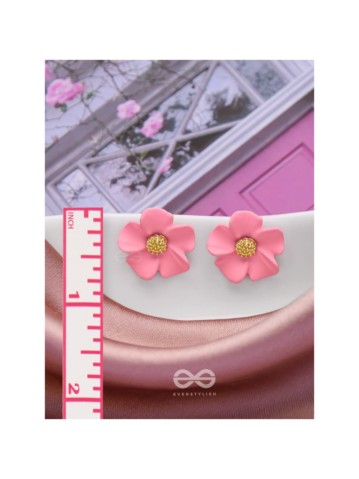 THE BLOSSOM BALLAD - GOLDEN AND PINK ACRYLIC STUD EARRINGS