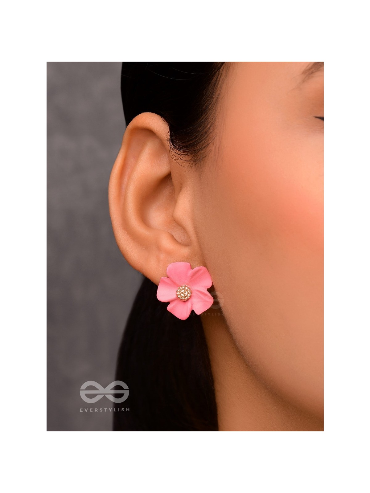THE BLOSSOM BALLAD - GOLDEN AND PINK ACRYLIC STUD EARRINGS
