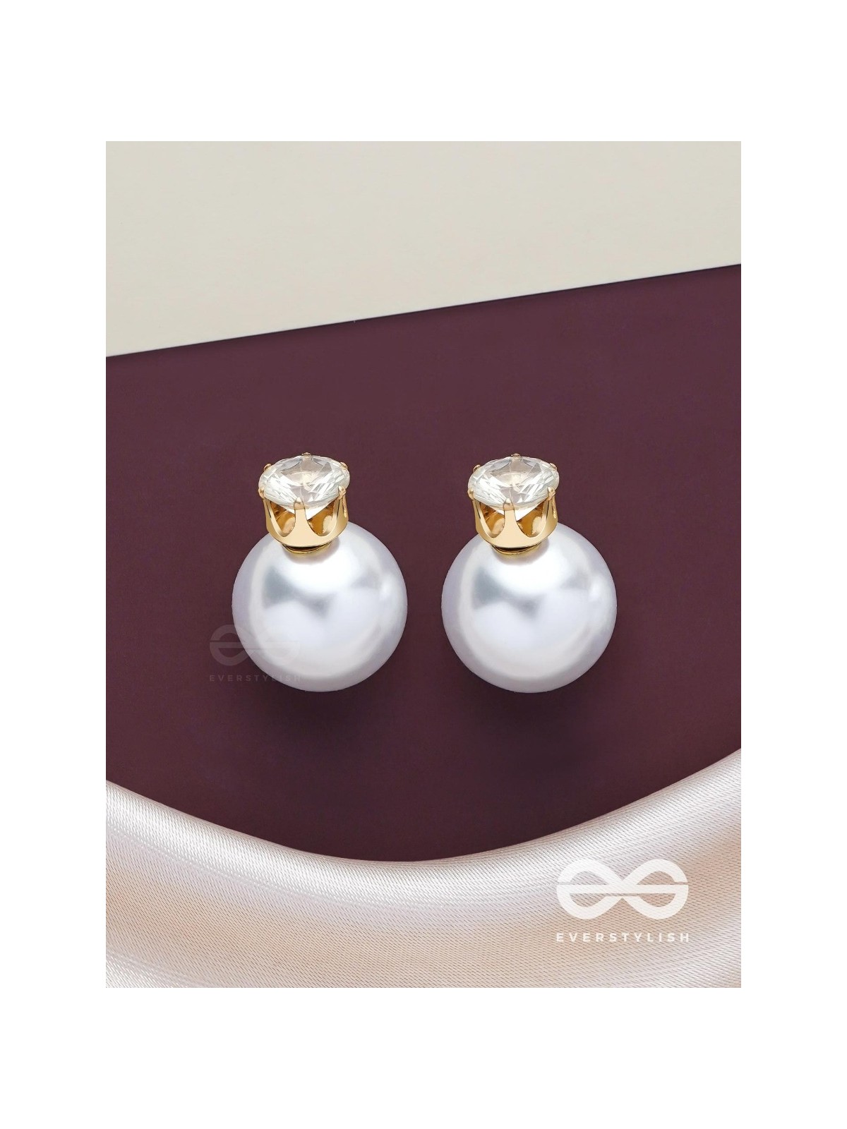 A MYSTIC PEARL - GOLDEN EMBELLISHED EARRINGS (WHITE)