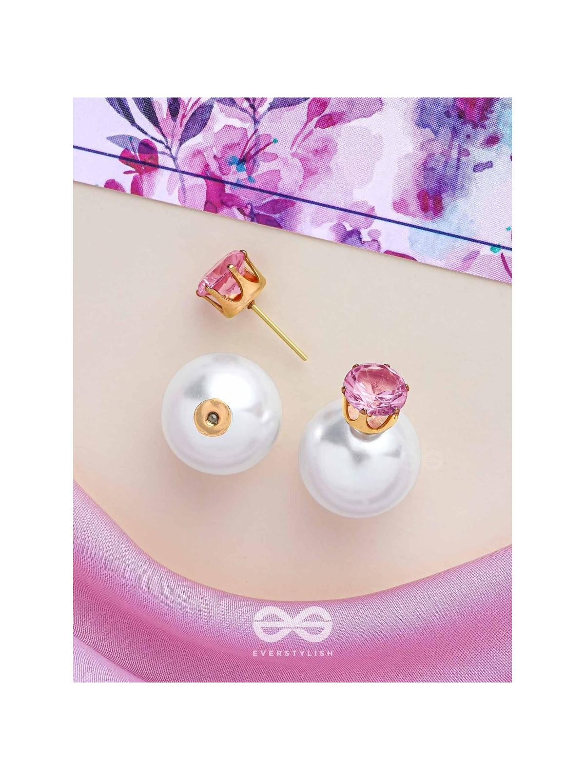A MYSTIC PEARL - GOLDEN EMBELLISHED EARRINGS (PINK)