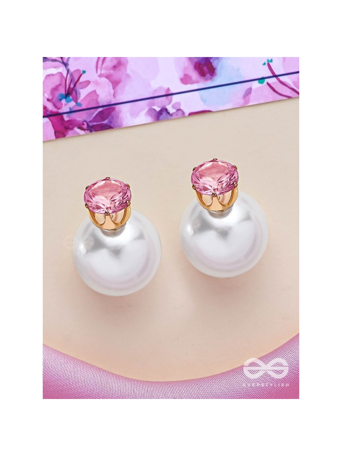 A MYSTIC PEARL - GOLDEN EMBELLISHED EARRINGS (PINK)