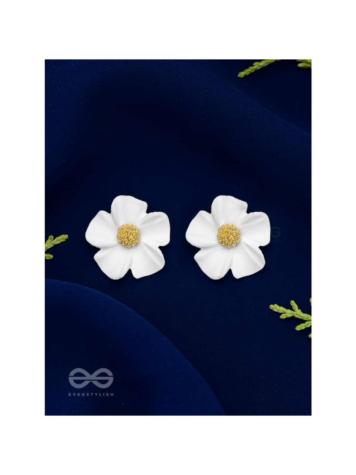 THE BLOSSOM BALLAD - GOLDEN AND WHITE ACRYLIC STUD EARRINGS