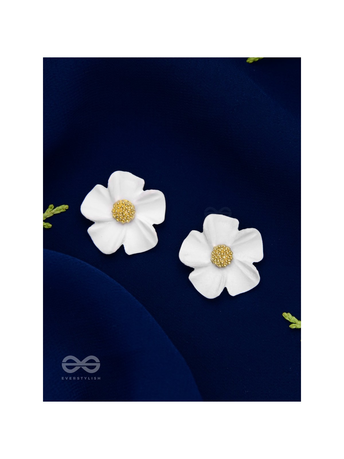 THE BLOSSOM BALLAD - GOLDEN AND WHITE ACRYLIC STUD EARRINGS