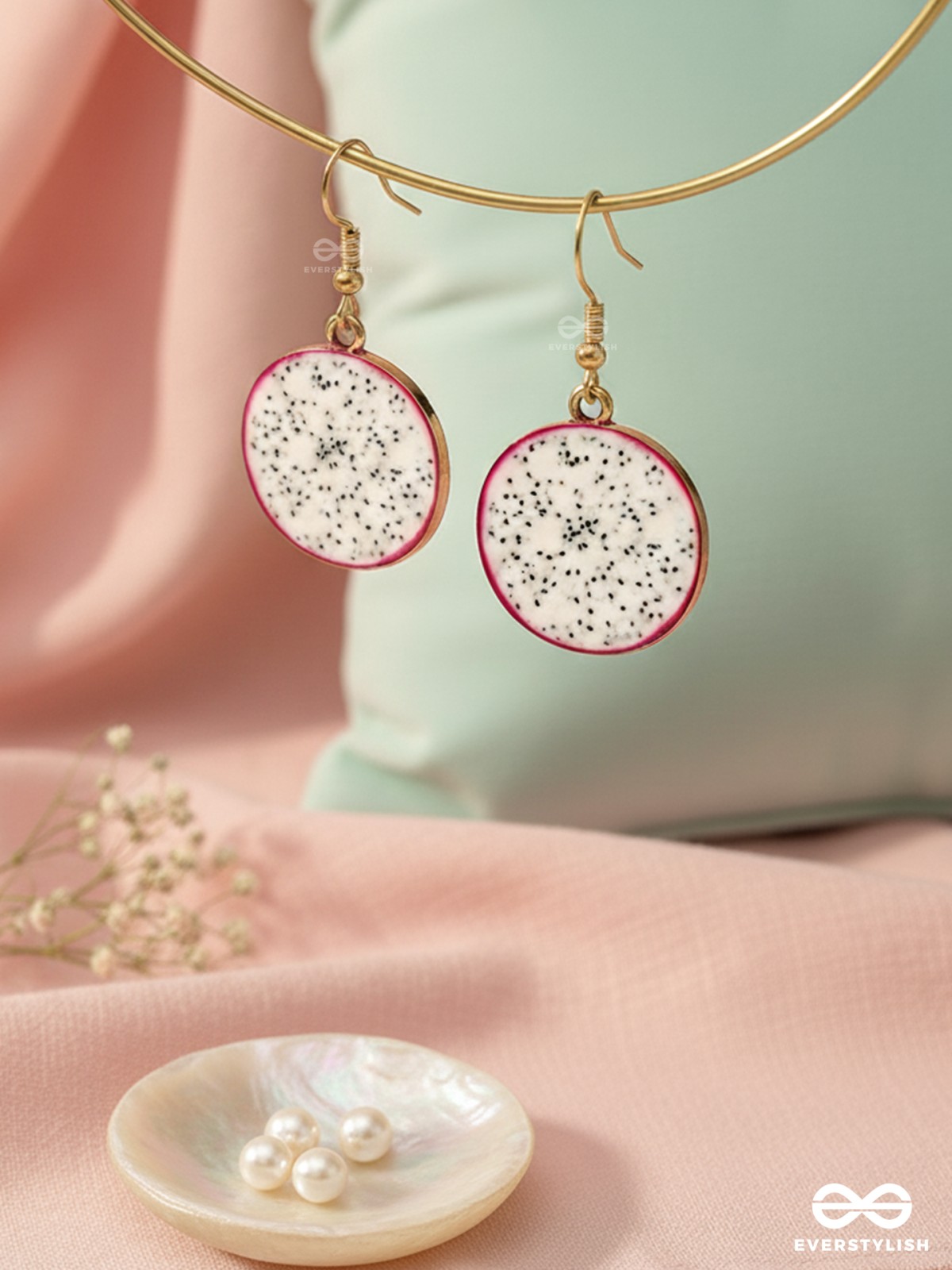 THE DRAGONFRUIT DELICACY - GOLDEN EMBELISHED EARRINGS