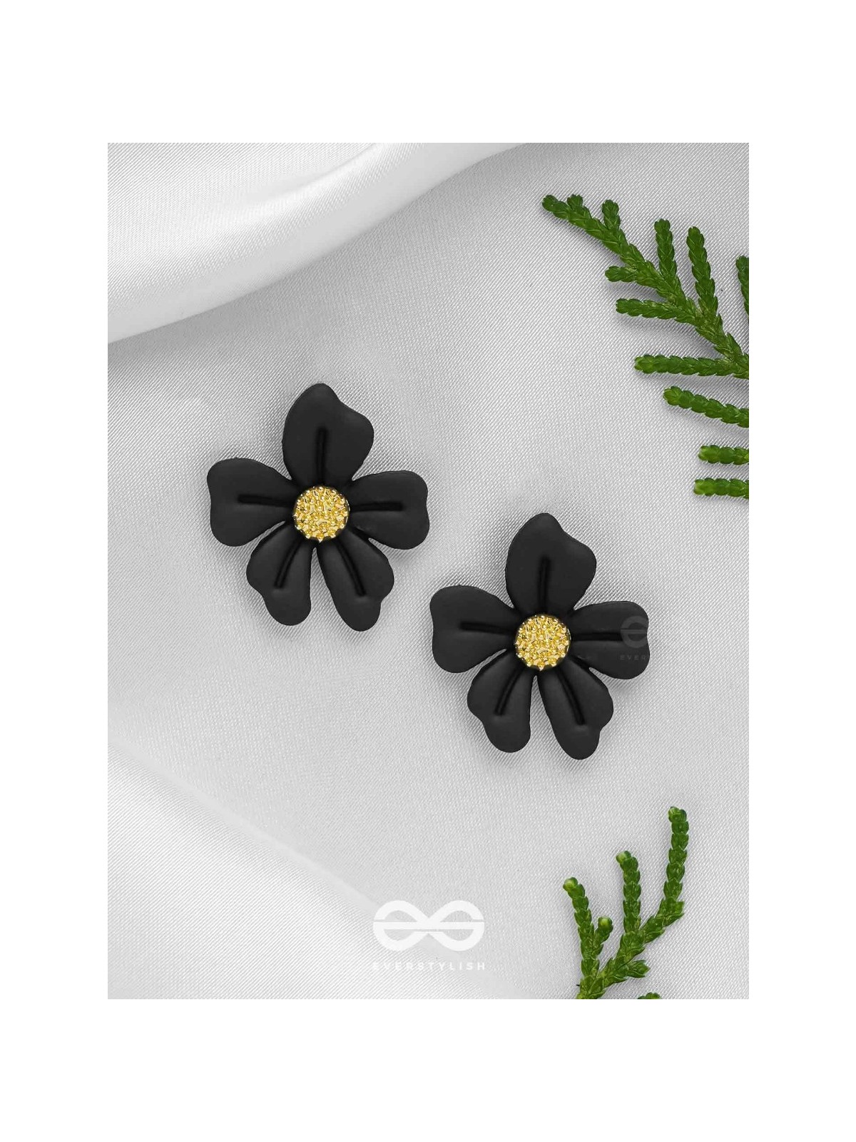 THE FLORAL FLING - GOLDEN AND BLACK ACRYLIC STUD EARRINGS