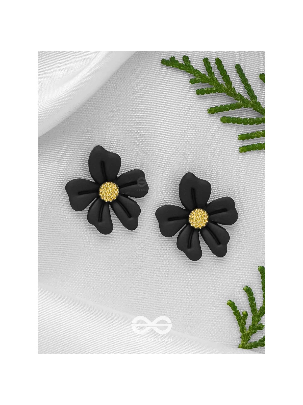 THE FLORAL FLING - GOLDEN AND BLACK ACRYLIC STUD EARRINGS
