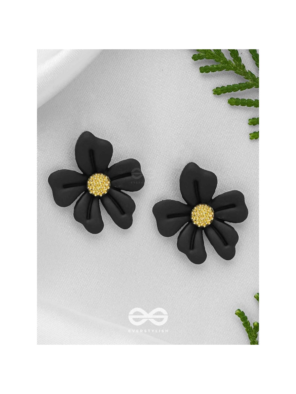 THE FLORAL FLING - GOLDEN AND BLACK ACRYLIC STUD EARRINGS