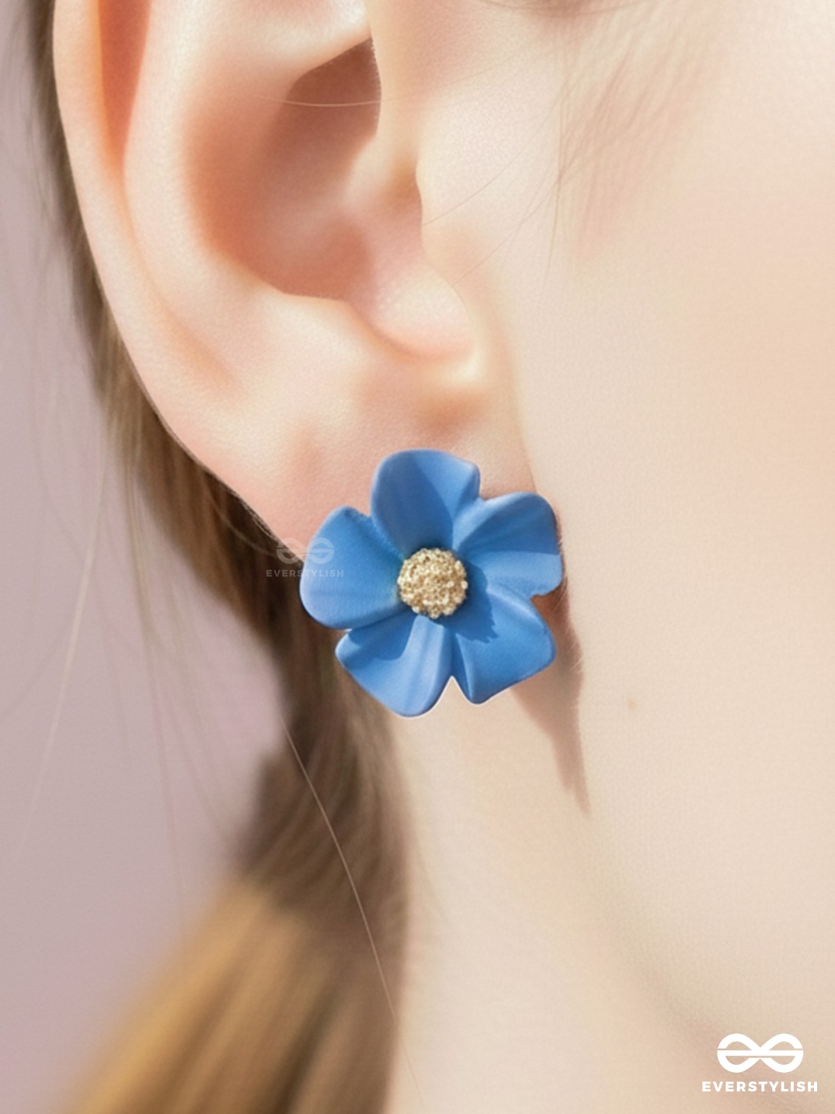 THE BLOSSOM BALLAD - GOLDEN AND BLUE ACRYLIC STUD EARRINGS