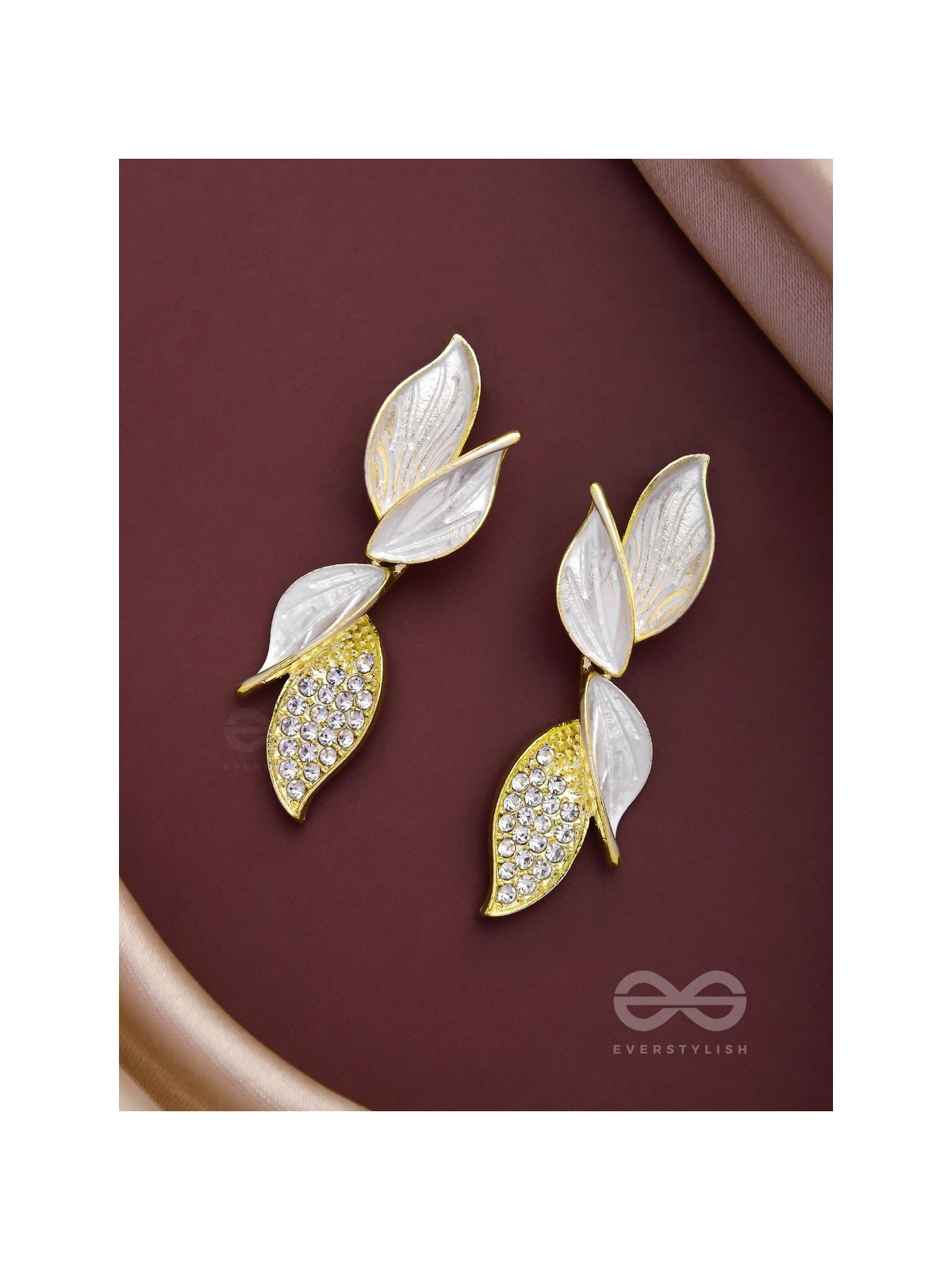 WINGS OF MAGIC - GOLDEN AND WHITE EMBELLISHED EARRINGS